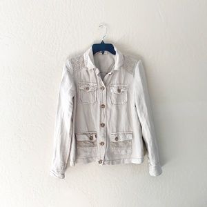 Maurices Button‎ Up Lace Detailed Linen Blend Shirt Jacket